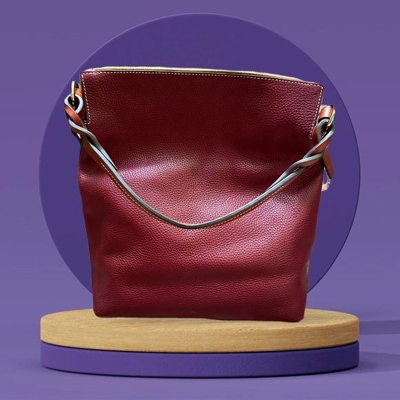 Dooney & Bourke Red and Brown Shoulder Bag with Structured Shape and Tassel - Picture 5 of 14